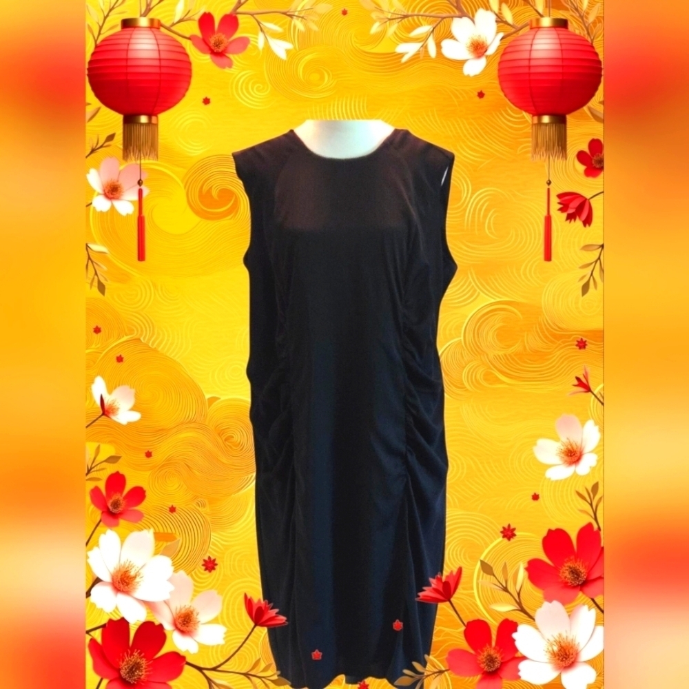 Hal Rubenstein Ruched Black Midi Dress Contoured Sleeveless Women's 18W